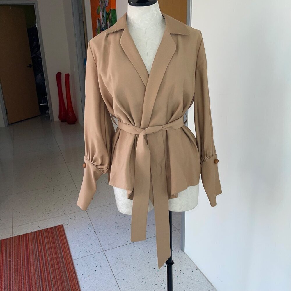 Viktoria And Woods Womens Top US Size 0 Tan Sinclair Wrap Belt Long Sleeve